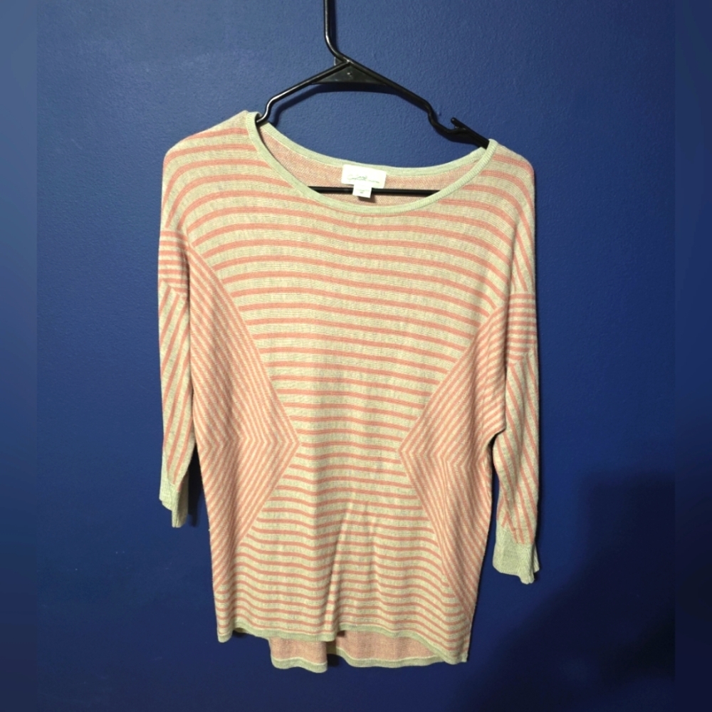 Jaclyn Smith Collection Blouse Womens Small Striped 3/4 Slv Stretch Casual